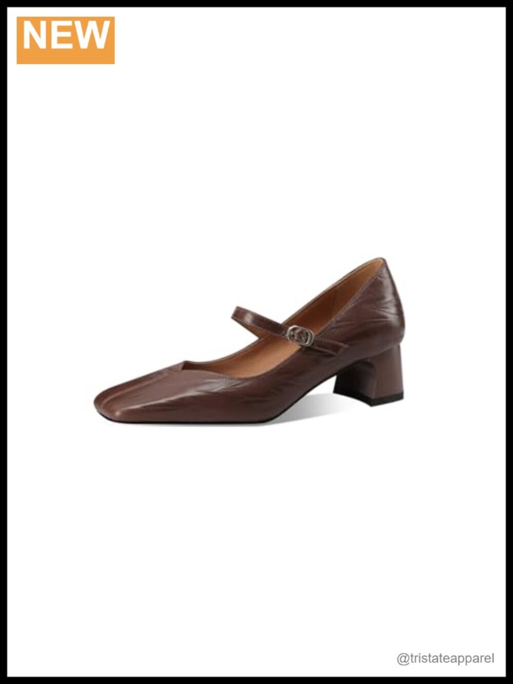 Genuine Leather Square Toe Buckle Mary Jane Pumps Low Block Heel Business Casual